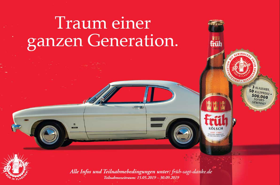 Früh feiert „50 Jahre Früh in Flaschen“. Jetzt mitmachen und großartige Gewinne sichern!